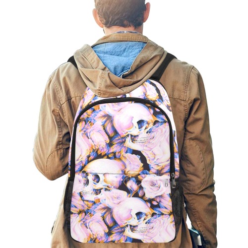 Psychedelic Pink Skull Fabric Backpack with Side Mesh Pockets (Model 1659)