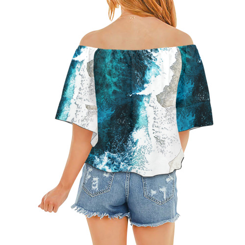 Ocean And Beach Off Shoulder Knot Front Blouse (Model T71)