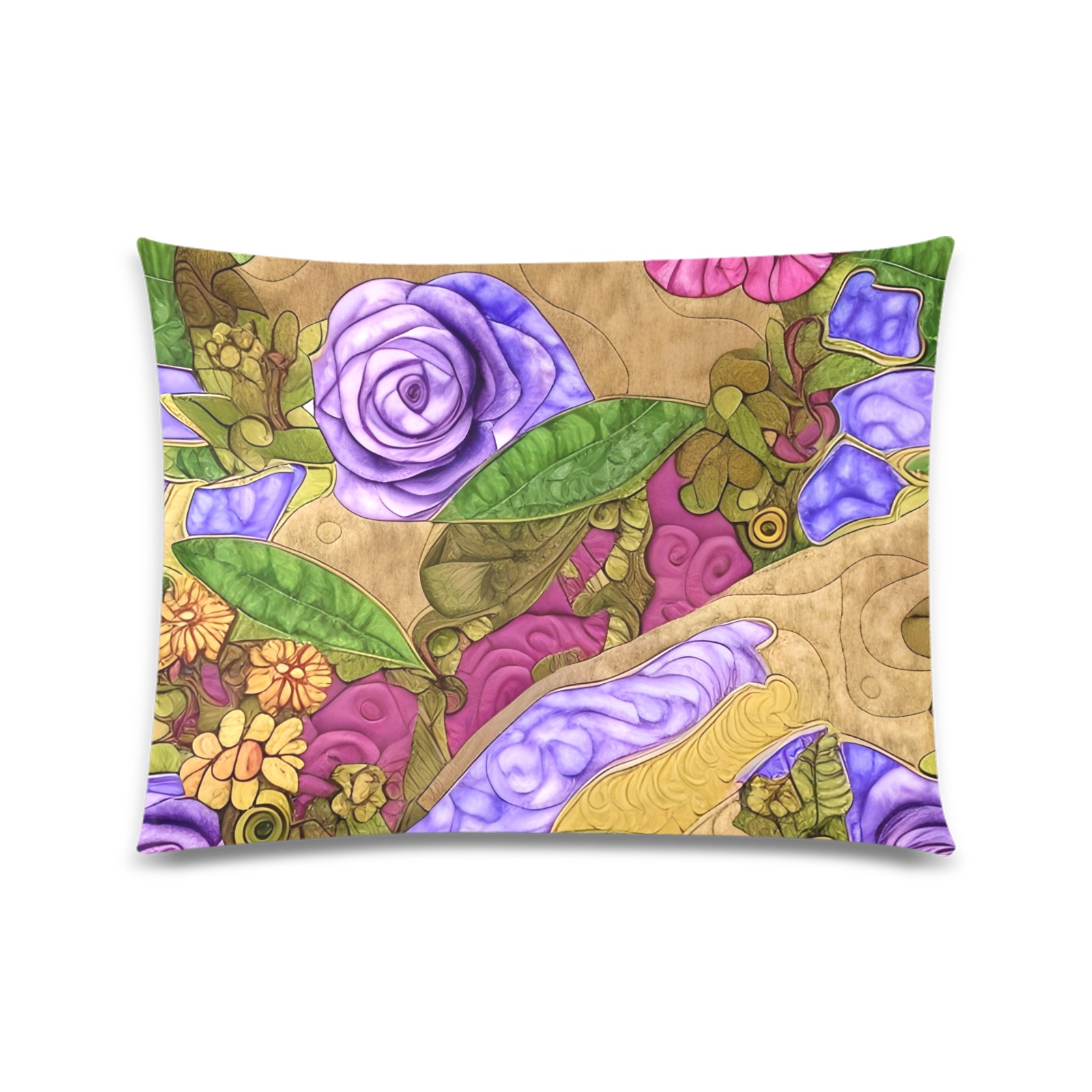 Boho Aesthetic Simulated Quilt Artwork Custom Zippered Pillow Case 20"x26"(Twin Sides)