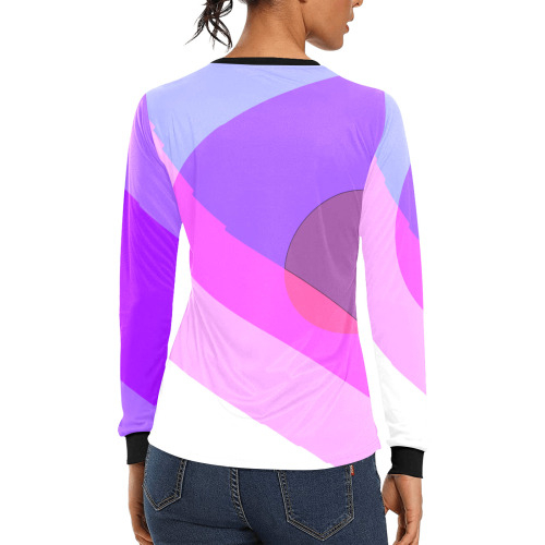Purple Retro Groovy Abstract 409 Women's All Over Print Long Sleeve T-shirt (Model T51)