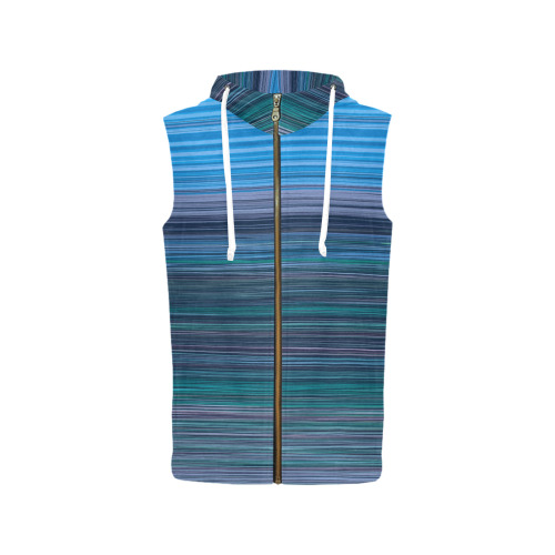 Abstract Blue Horizontal Stripes All Over Print Sleeveless Zip Up Hoodie for Women (Model H16)