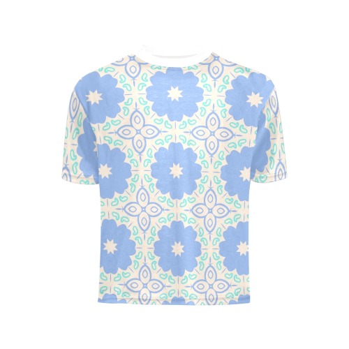 Pastel Blue Floral - Repper.app Big Girls' All Over Print Crew Neck T-Shirt (Model T40-2)