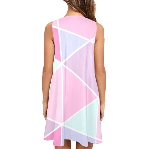 Retro Geometric Pastel Sleeveless A-Line Pocket Dress (Model D57)