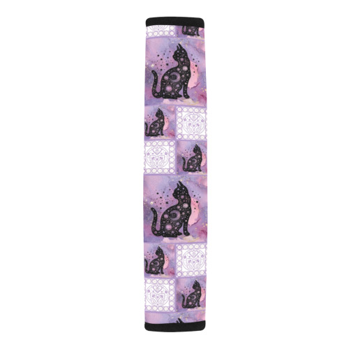 Purple Cosmic Cats Patchwork Pattern Car Seat Belt Cover 7''x12.6'' (Pack of 2)