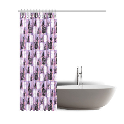 Purple Cosmic Cats Patchwork Pattern Shower Curtain 72"x84"