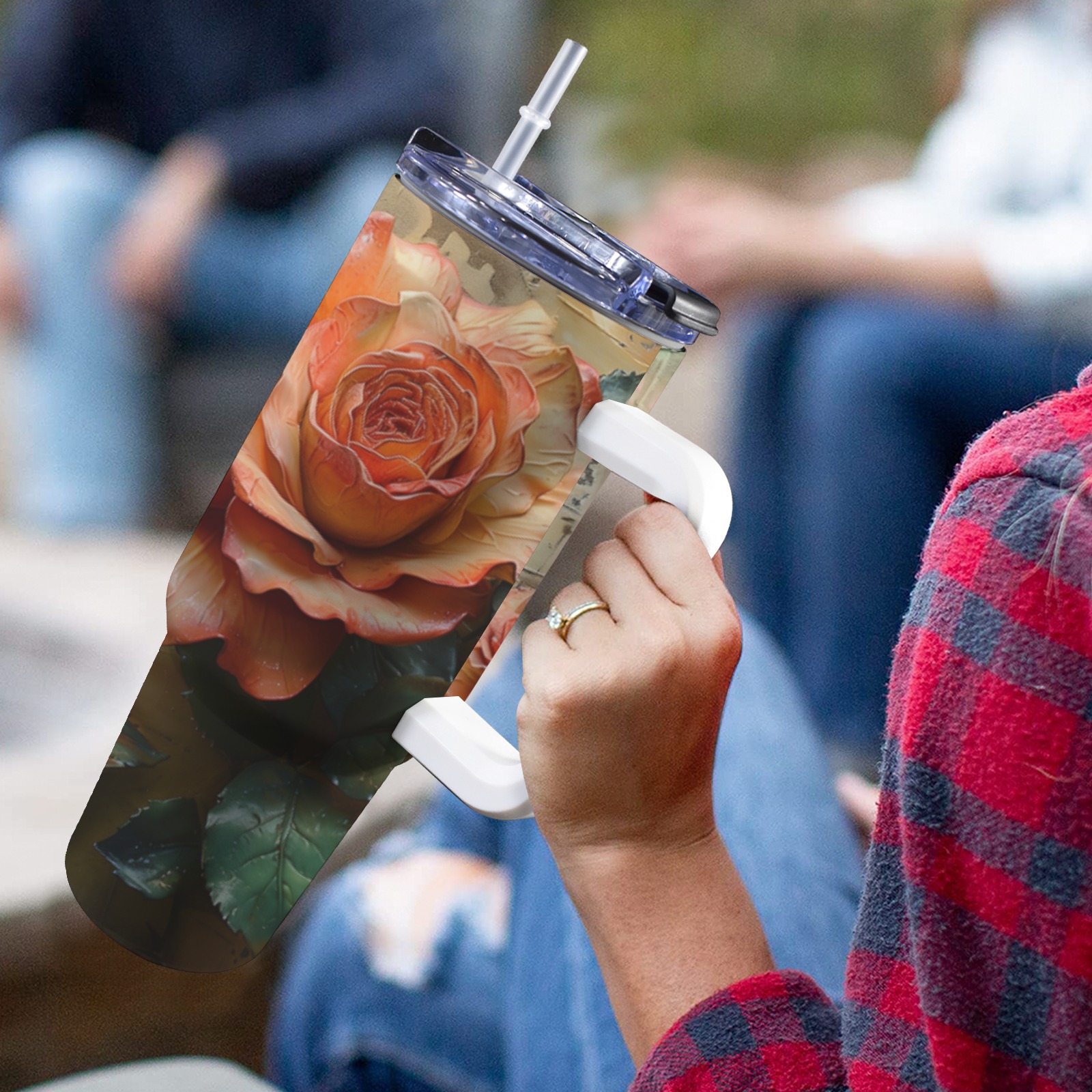 Floral Style 2 40oz Tumbler with White Handle