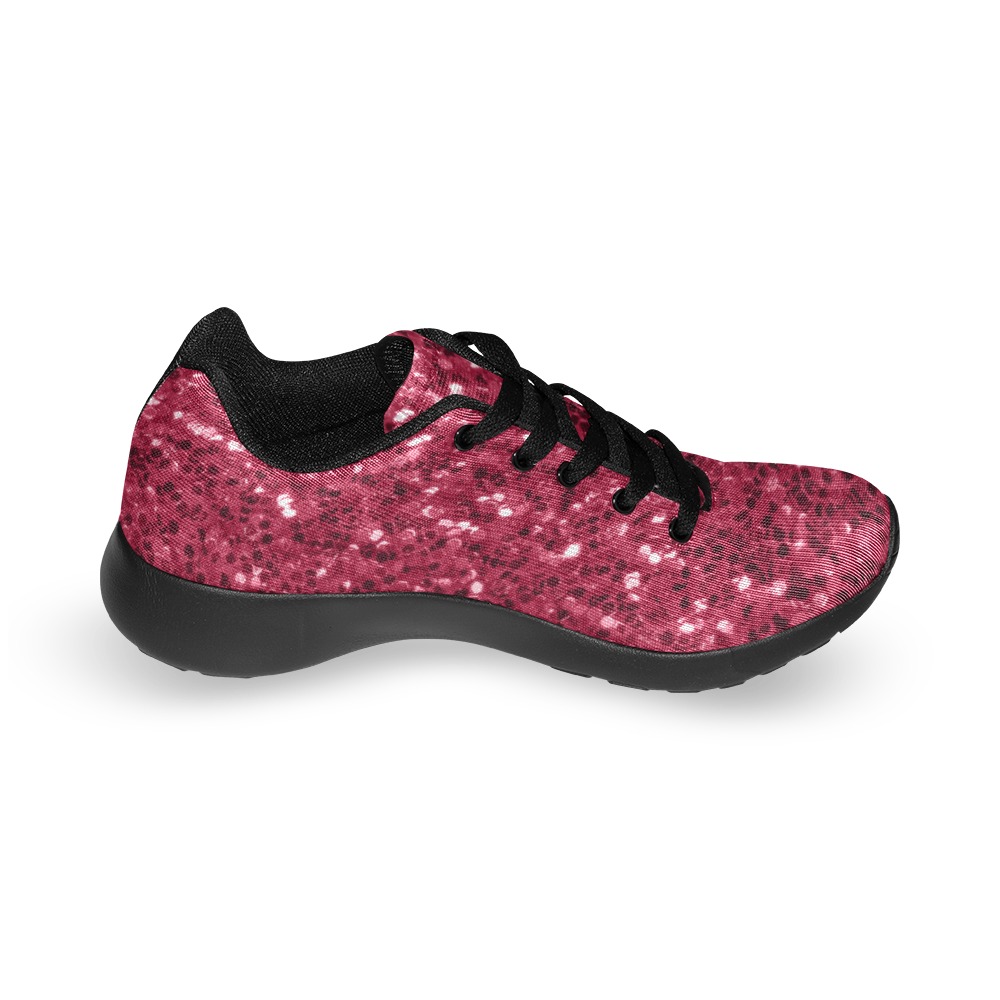 Magenta dark pink red faux sparkles glitter Women’s Running Shoes (Model 020)
