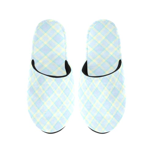 Pastel Baby Boy Plaid Men's Cotton Slippers (Model 0601)