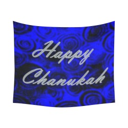 Happy Chanukah Swirls Cotton Linen Wall Tapestry 60"x 51"