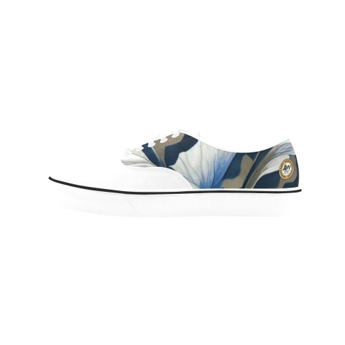 white flower and dark blue pattern Classic Men's Canvas Low Top Shoes (Model E001-4)