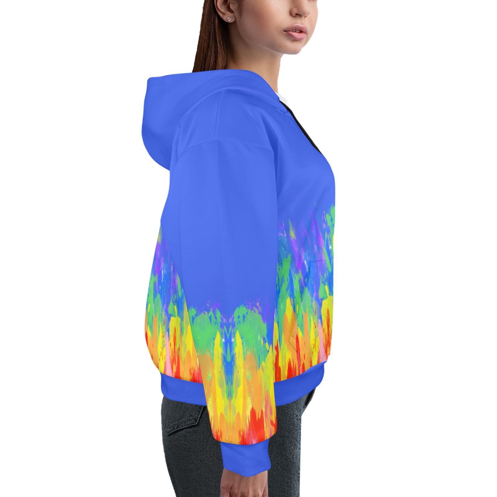 Abstract Paint Flames Blue Women's All Over Print Hoodie (Model H61)