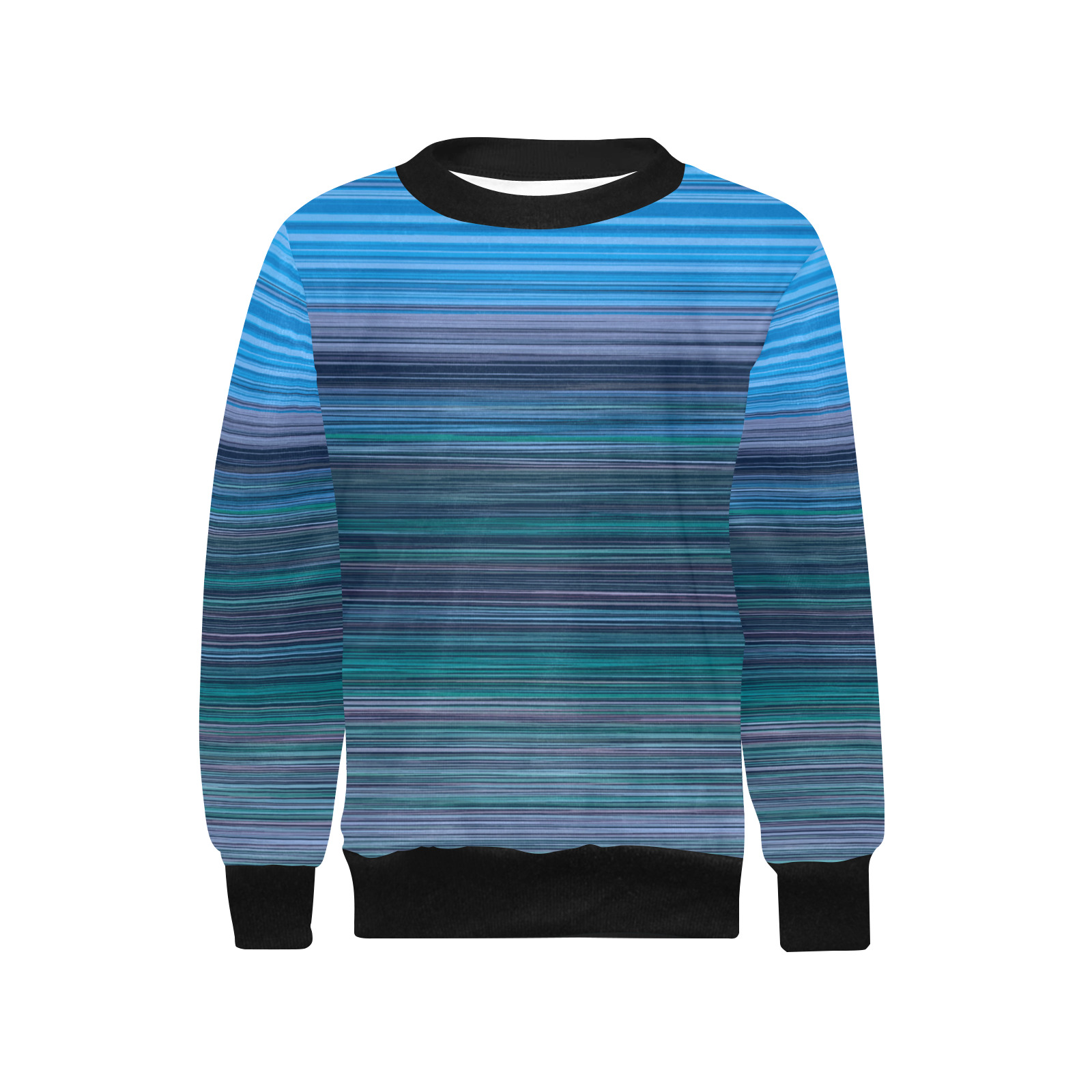 Abstract Blue Horizontal Stripes Girls' All Over Print Crew Neck Sweater (Model H49)