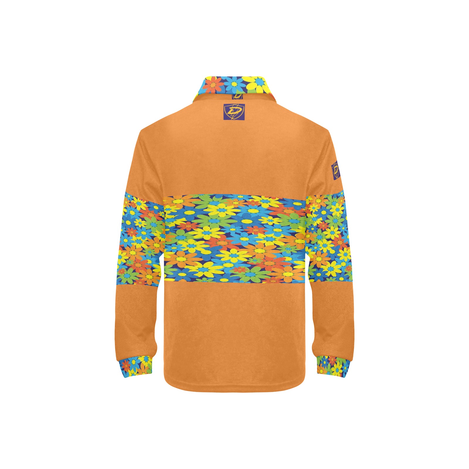 DIONIO Clothing - Long Sleeve Polo Shirt (Orange ,Flowers Logo) Big Girls' All Over Print Long Sleeve Polo Shirt (Model T73)