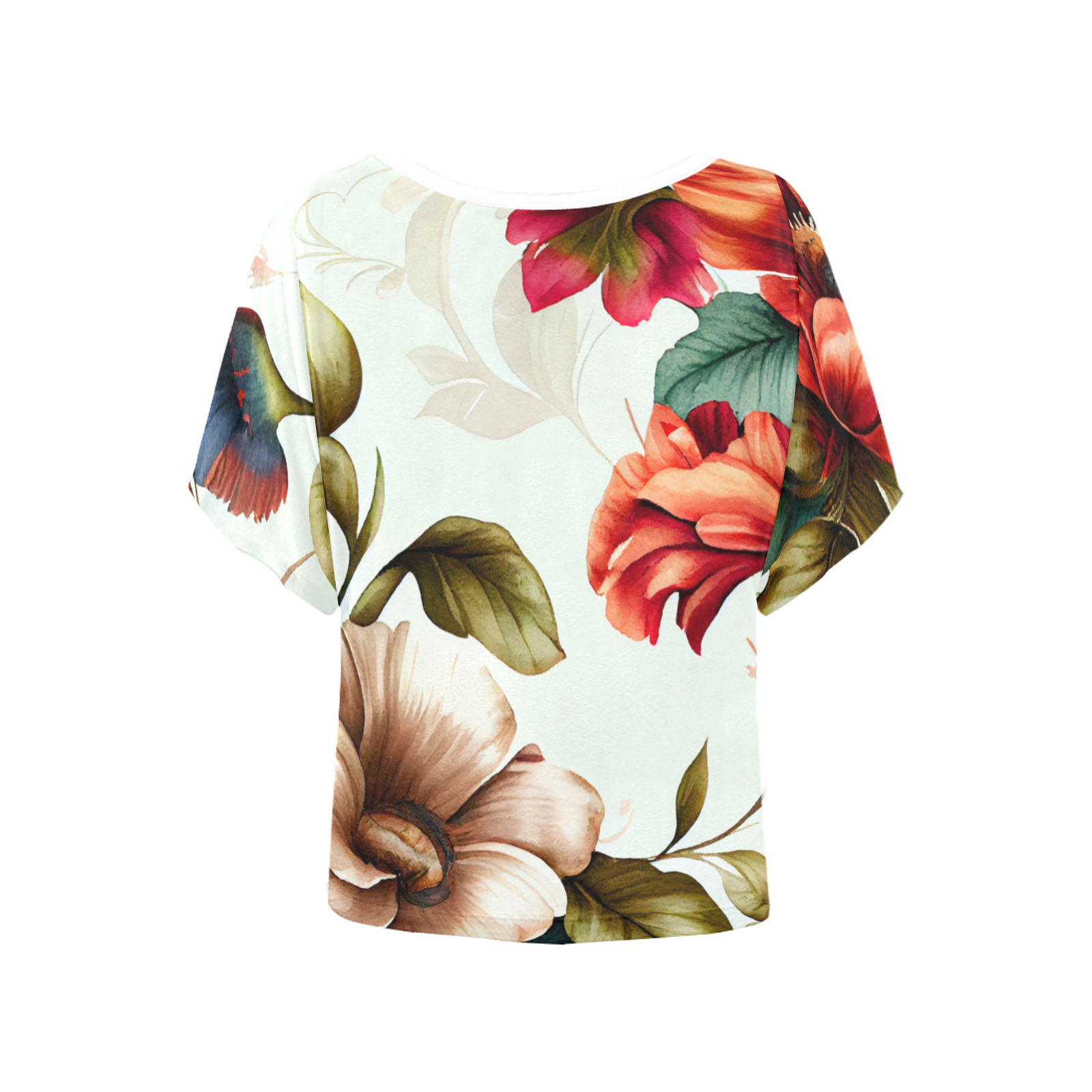 flowers botanic art (4) all over print tshirt Women's Batwing-Sleeved Blouse T shirt (Model T44)