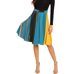 Black Turquoise And Orange Go! Abstract Art Melete Pleated Midi Skirt (Model D15)