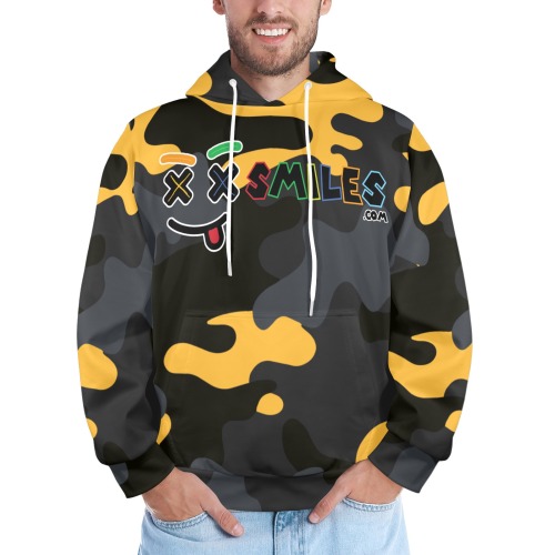 XX smiles Camo Yellow Hoodie Men's All Over Print Hoodie (Model H61)
