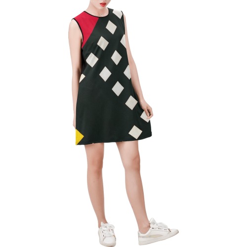 Counter-composition XV by Theo van Doesburg- Sleeveless Round Neck Shift Dress (Model D51)
