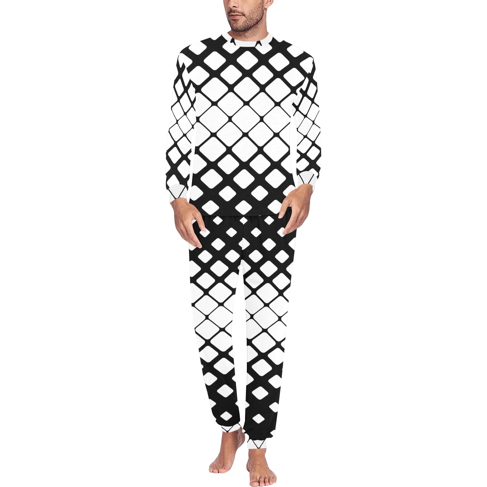 BLACK AND WHITE PATTERN Men's All Over Print Pajama Set with Custom Cuff