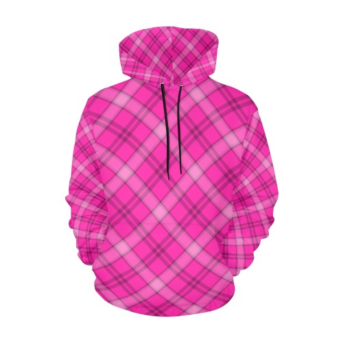 Pink Plaid All Over Print Hoodie for Women (USA Size) (Model H13)