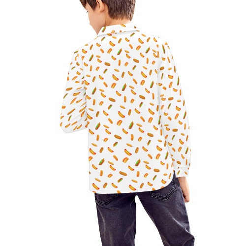 Hot Dog Pattern on White Big Boys' All Over Print Long Sleeve Polo Shirt (Model T73)
