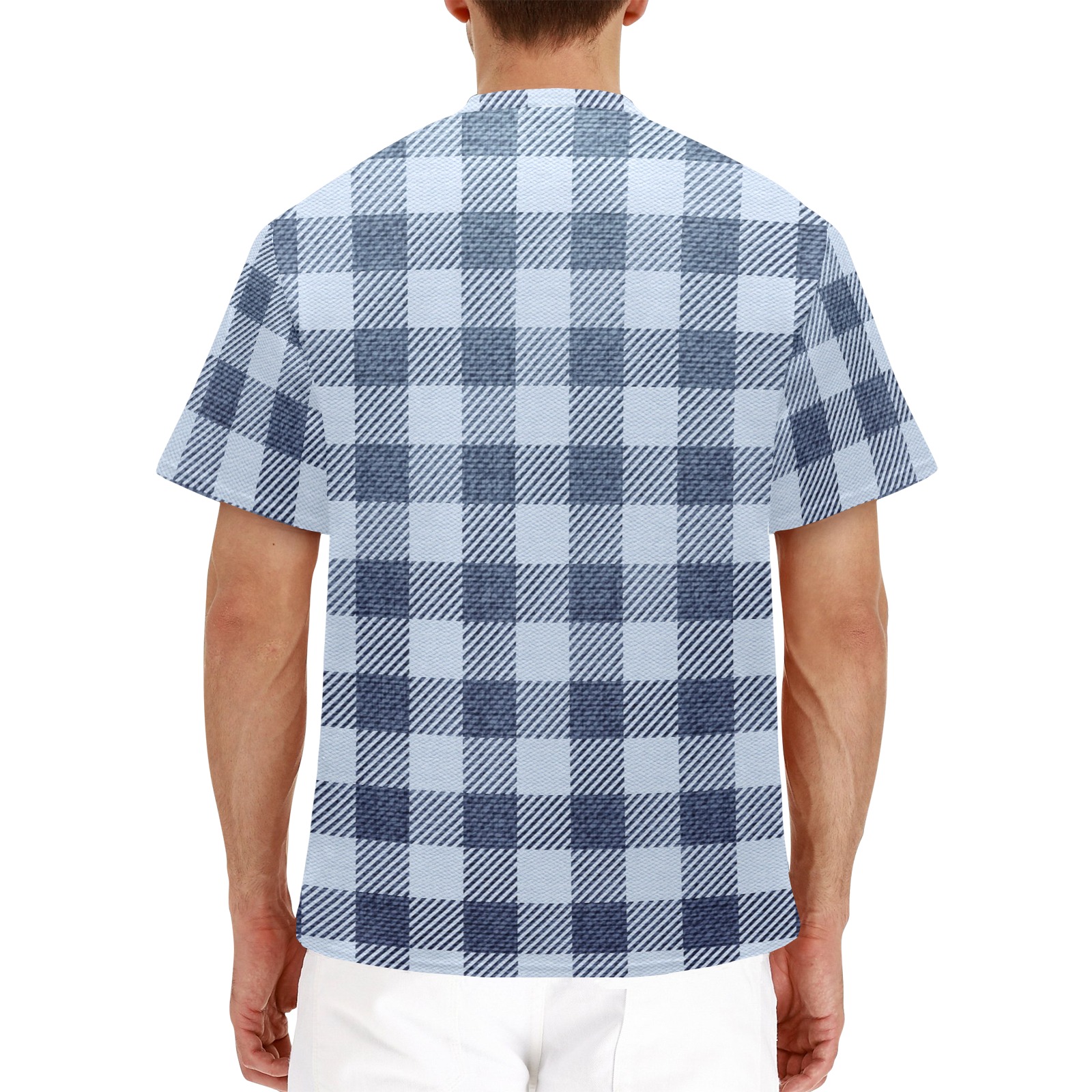 Pastel Blue Plaid Men's Henley T-Shirt (Model T75)