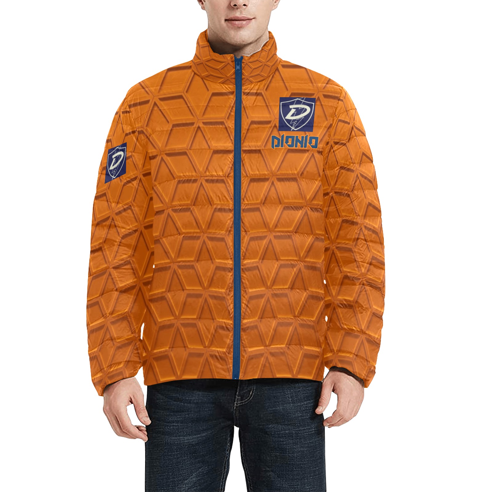 DIONIO Clothing - IRON SOLDIER STAND Collar Padded Jacket (Orange) Men's Stand Collar Padded Jacket (Model H41)