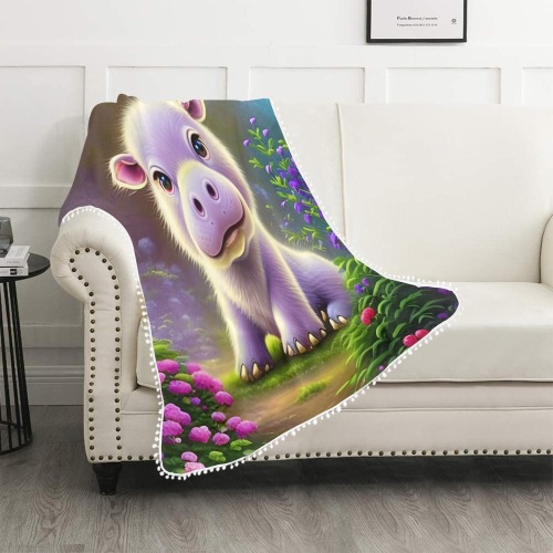 Baby Hippo Pom Pom Fringe Blanket 30"x40"
