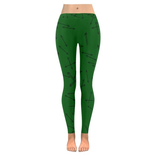 Arrows Every Direction Black on Green Women's Low Rise Leggings (Invisible Stitch) (Model L05)