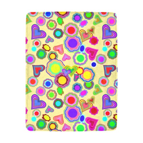 Groovy Hearts and Flowers Yellow Ultra-Soft Micro Fleece Blanket 43"x56"