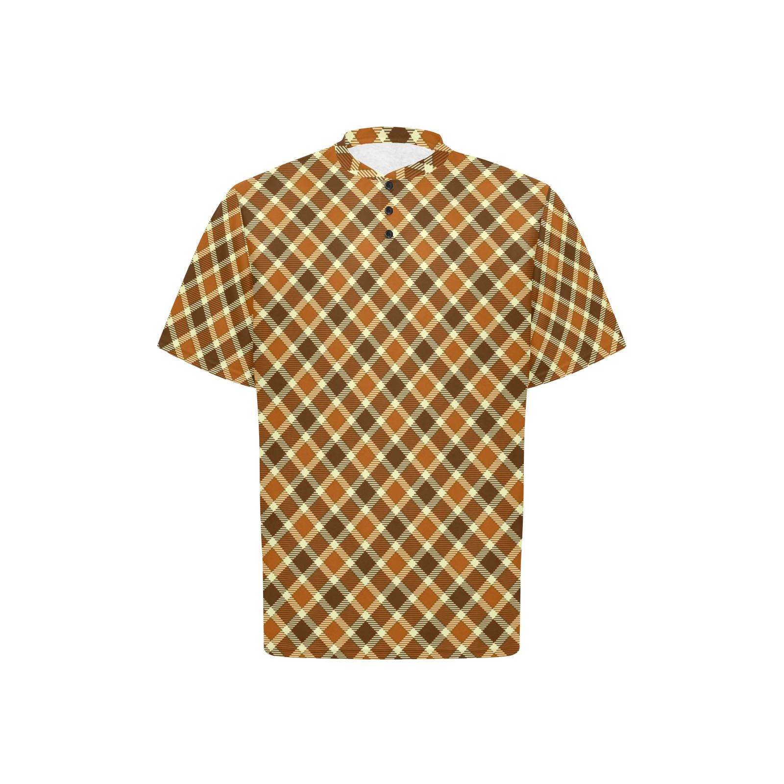 Brown Gold Plaid Men's Henley T-Shirt (Model T75)