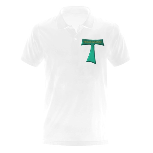 Franciscan Tau Cross Peace and Good Green Steel Metallic Men's Polo Shirt (Model T24)
