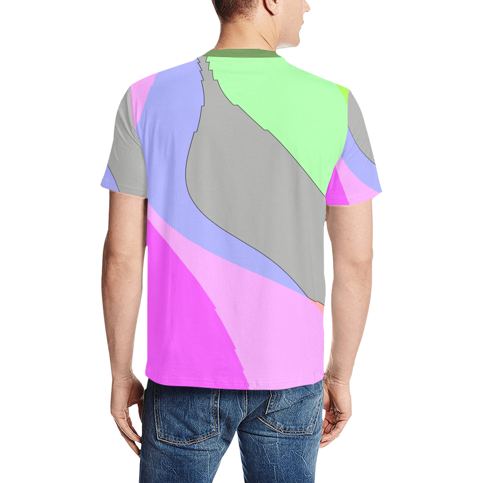Abstract 703 - Retro Groovy Pink And Green Men's All Over Print T-Shirt (Solid Color Neck) (Model T63)