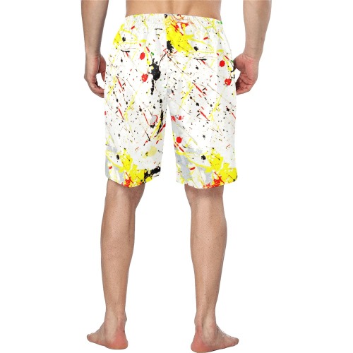 Yellow & Black Paint Splatter Men's Swim Trunk (Model L21)