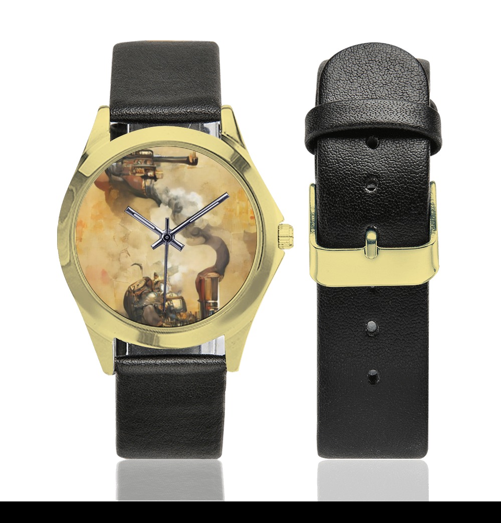 smoking_gun_TradingCard Unisex Silver-Tone Round Leather Watch (Model 216)