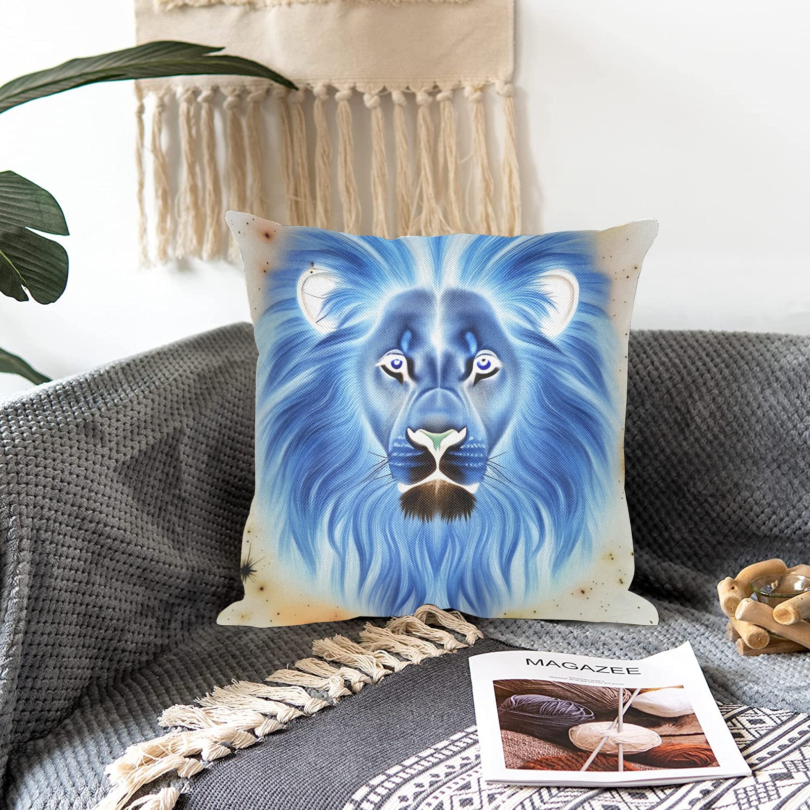 The Lion in Negative Linen Zippered Pillowcase 18"x18"(Two Sides)