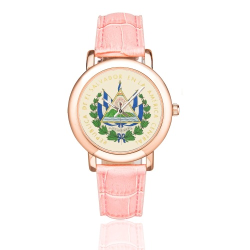El Salvador Flag Icon Women's Rose Gold Leather Strap Watch(Model 201)