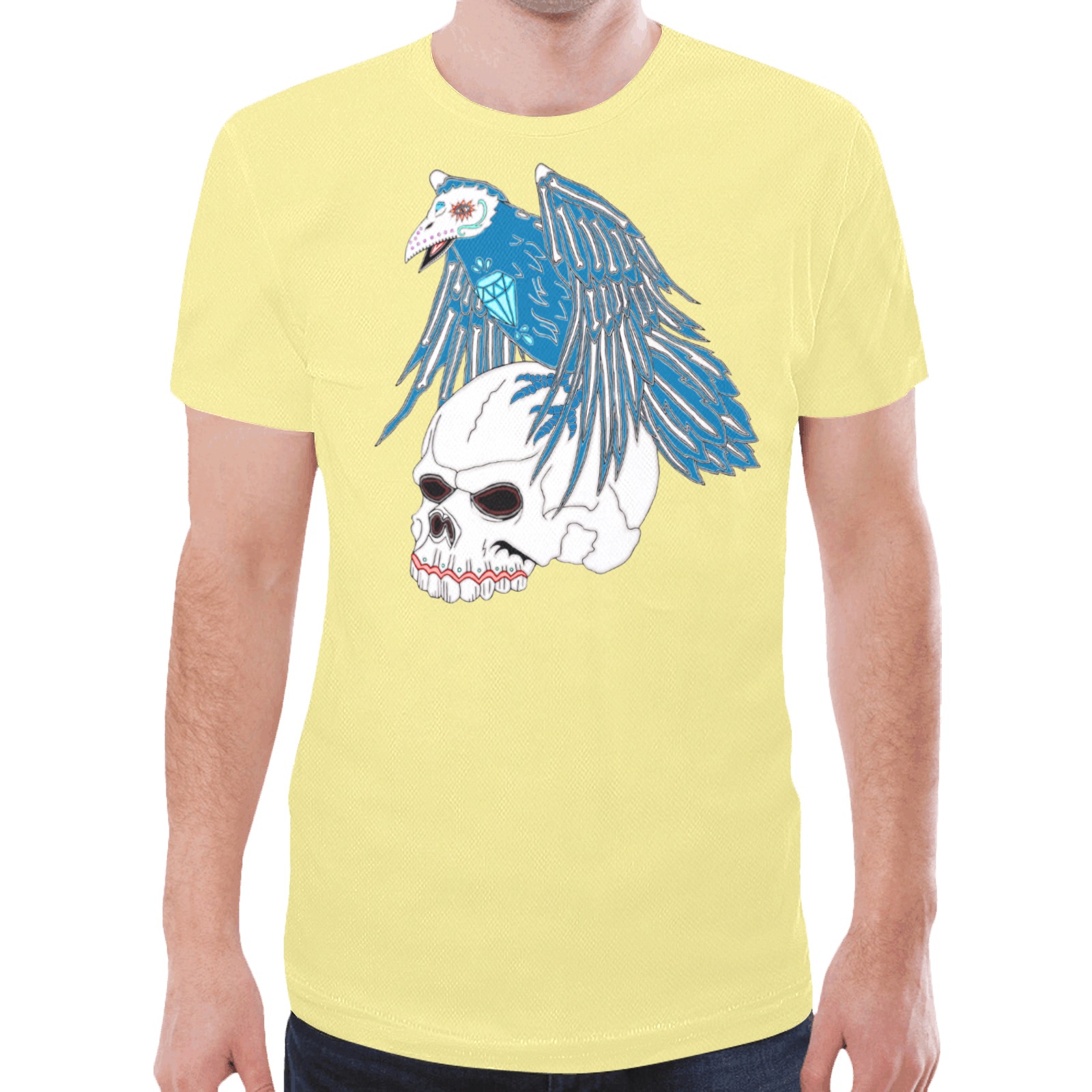 Raven Sugar Skull Light Yellow New All Over Print T-shirt for Men (Model T45)