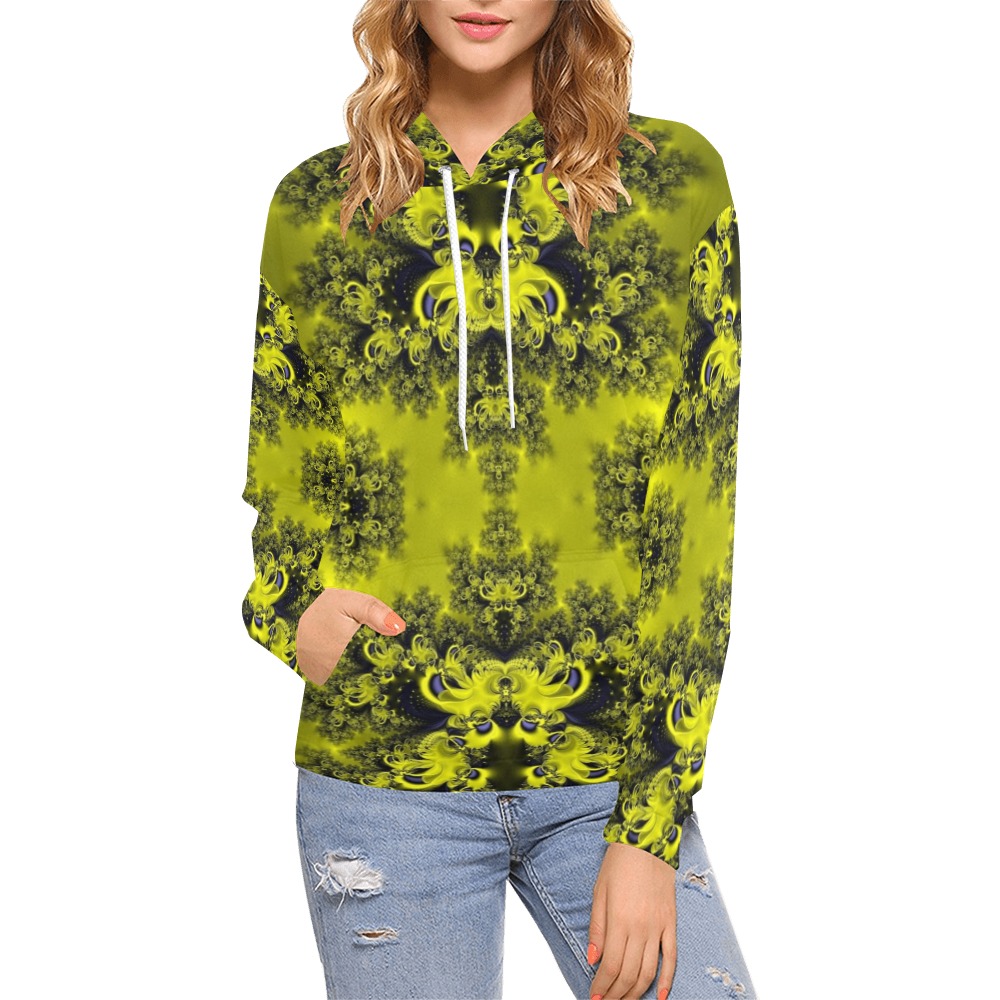 Summer Sunflowers Frost Fractal All Over Print Hoodie for Women (USA Size) (Model H13)