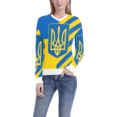 UKRAINE Women's All Over Print V-Neck Sweater (Model H48)