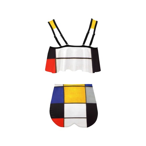 Composition A by Piet Mondrian High Waisted Flounce Bikini Set (Model S24)