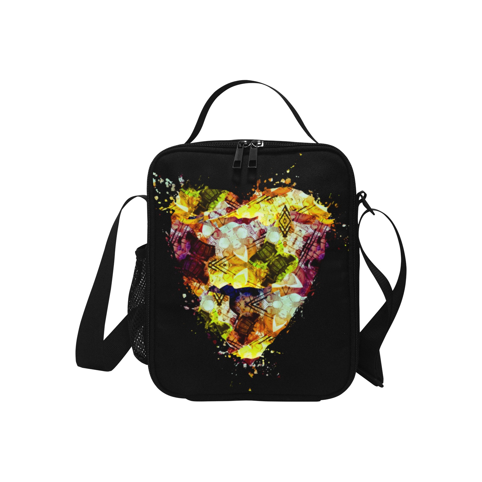 Graffiti Markings Heart Splatter - Black Crossbody Lunch Bag for Kids (Model 1722)