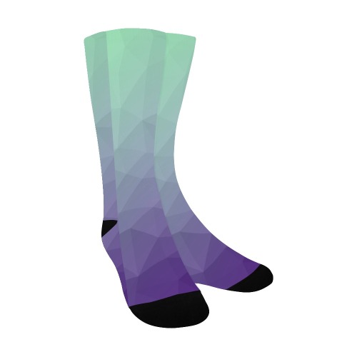 Purple green ombre gradient geometric mesh pattern Men's Custom Socks