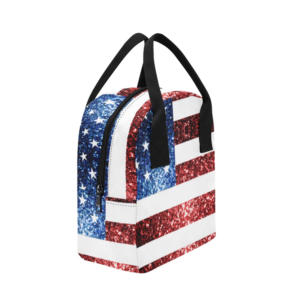 Sparkly USA flag America Red White Blue faux Sparkles patriotic bling 4th of July Zipper Lunch Bag (Model 1689)