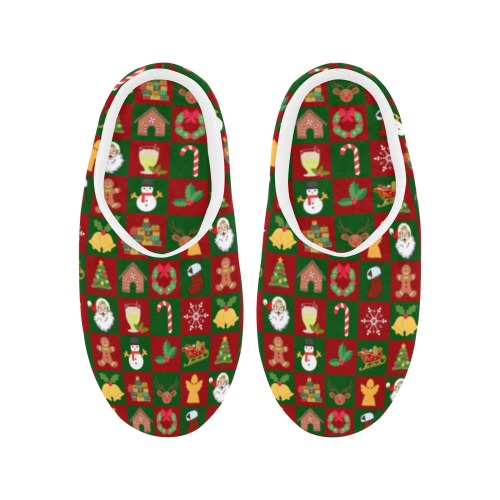 Christmas Checkered Women's Non-Slip Cotton Slippers (Model 0602)