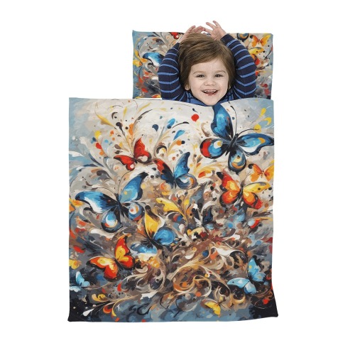 Colorful fantasy of blue and red butterflies Kids' Sleeping Bag