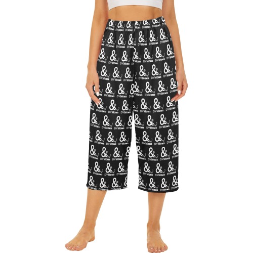 Cropped pants black all over Cropped Pajama Pants (Model L66)
