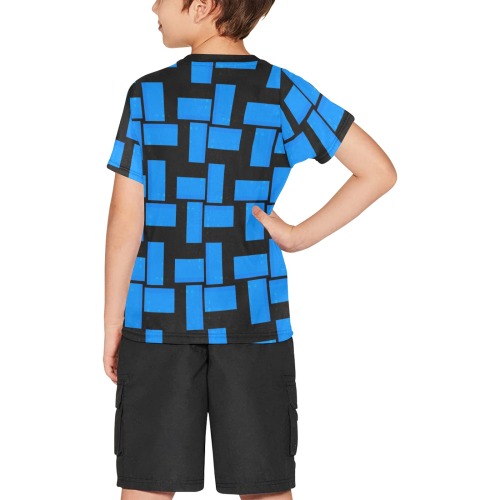 Black and Blue Abstract Big Boys' All Over Print Crew Neck T-Shirt (Model T40-2)