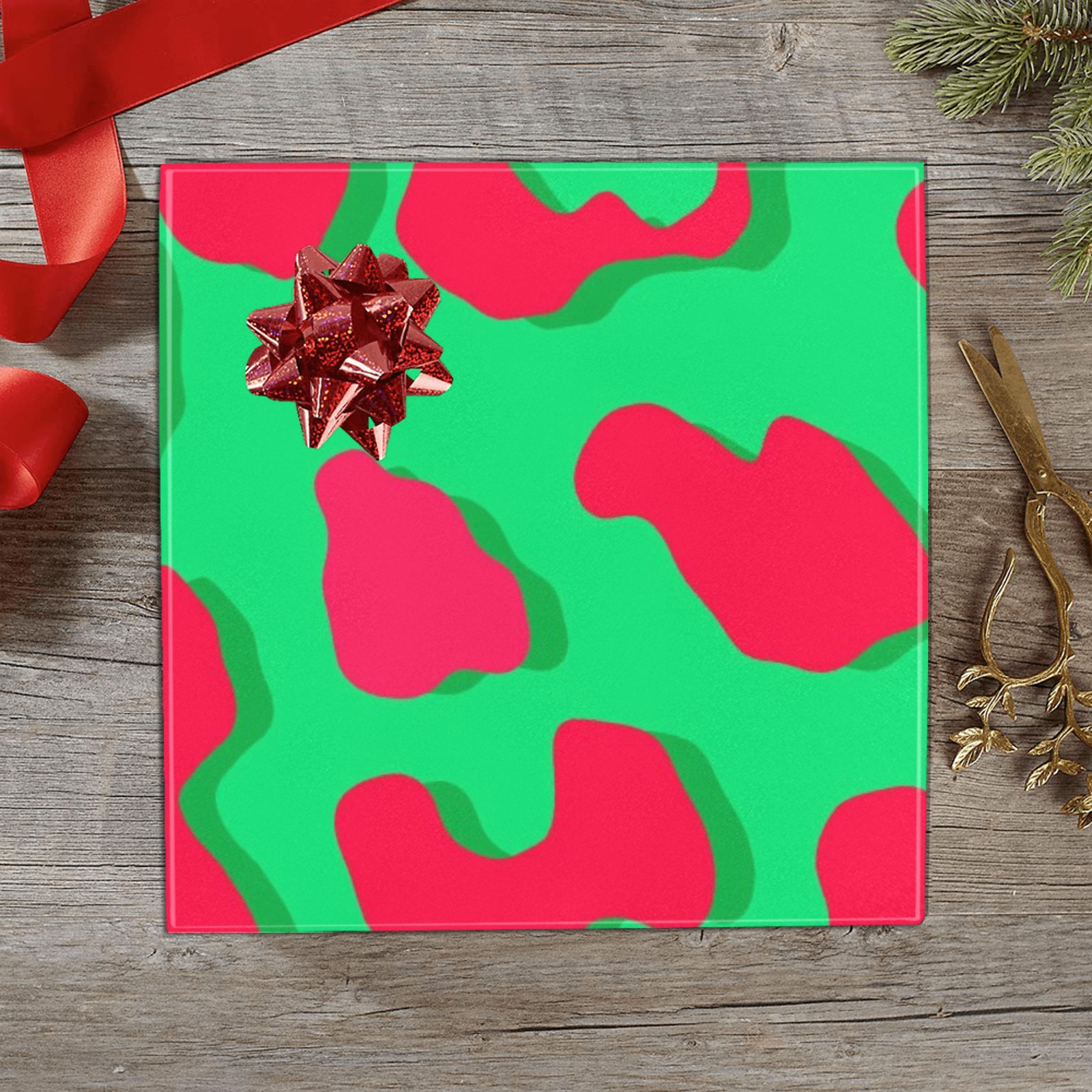 Leopard Print Red Green Gift Wrapping Paper 58"x 23" (1 Roll)