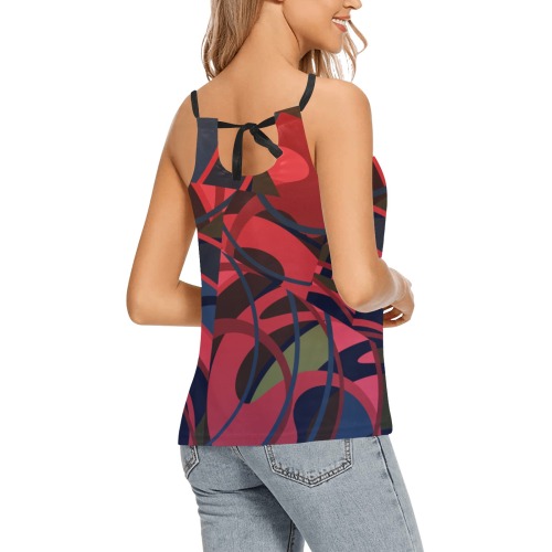 Summer Red Blue Abstract Tangles Loose Fit Halter Neck Top (Model T68)