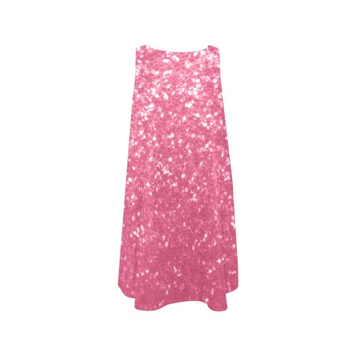 Magenta light pink red faux sparkles glitter Sleeveless A-Line Pocket Dress (Model D57)